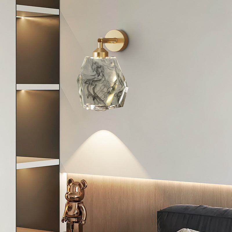Full Gold Leaf Ink Painting Shade LED Wall Sconce Lamp