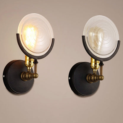 Industrial Iron Glass Round Disc 1-Light Wall Sconce Lamp