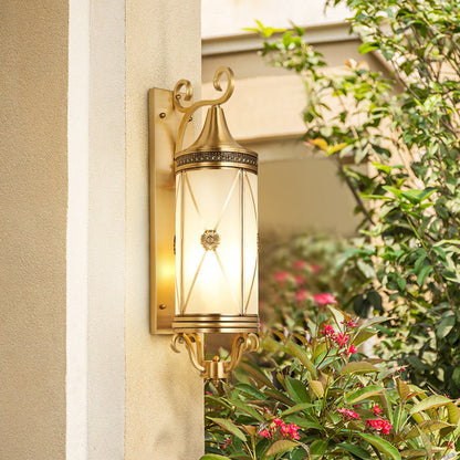 Copper Glass Lantern Column 1/3 Light Wall Sconce Lamp