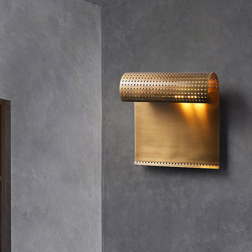 Rolled Edge Rectangle All Copper 1-Light Wall Sconce Lamp