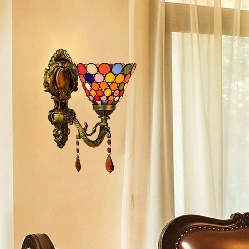 Tiffany Cup Iron Stained Glass 1-Light Wall Sconce Lamp