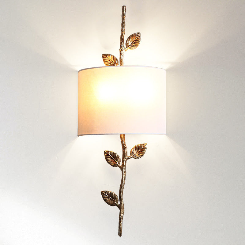 Luxury Copper Branch Leaf Fabric 2-Light Wall Sconce Lamp