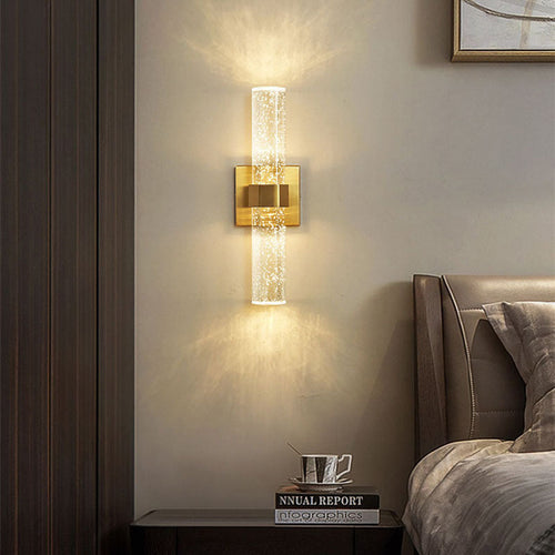 Luxury Hardware Crystal Strip Column LED Wall Sconce Lamp
