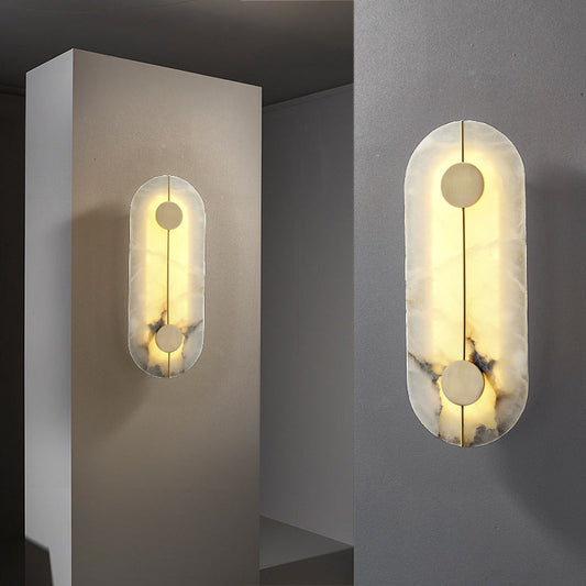 Chinese Copper Marble Round Elliptical LED Wall Sconce Lamp