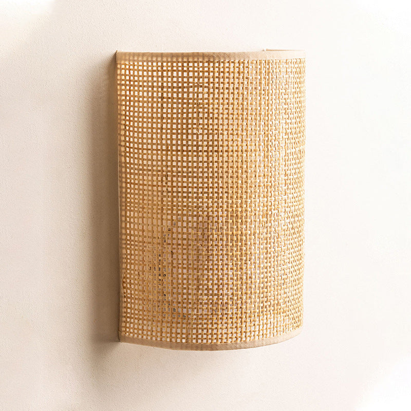 Japanese Half Cylinder Rattan 1-Light Wall Sconce Lamp