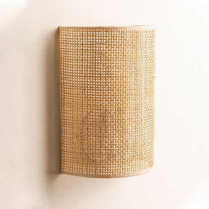 Japanese Half Cylinder Rattan 1-Light Wall Sconce Lamp
