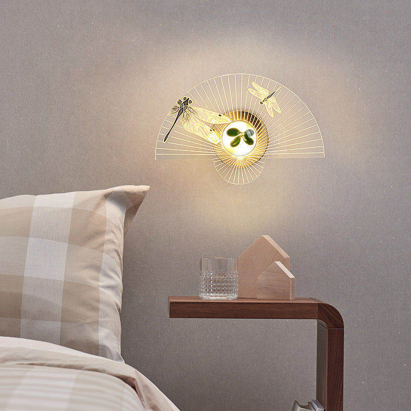 Fan-Shaped Sunflower Dragonfly Decor LED Wall Sconce Lamp