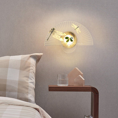 Fan-Shaped Sunflower Dragonfly Decor LED Wall Sconce Lamp