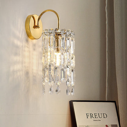Gold Dazzling Prismatic Crystal 1-Light Wall Sconce Lamp