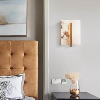 Chinese Marble Copper Square 1-Light Wall Sconce Lamp