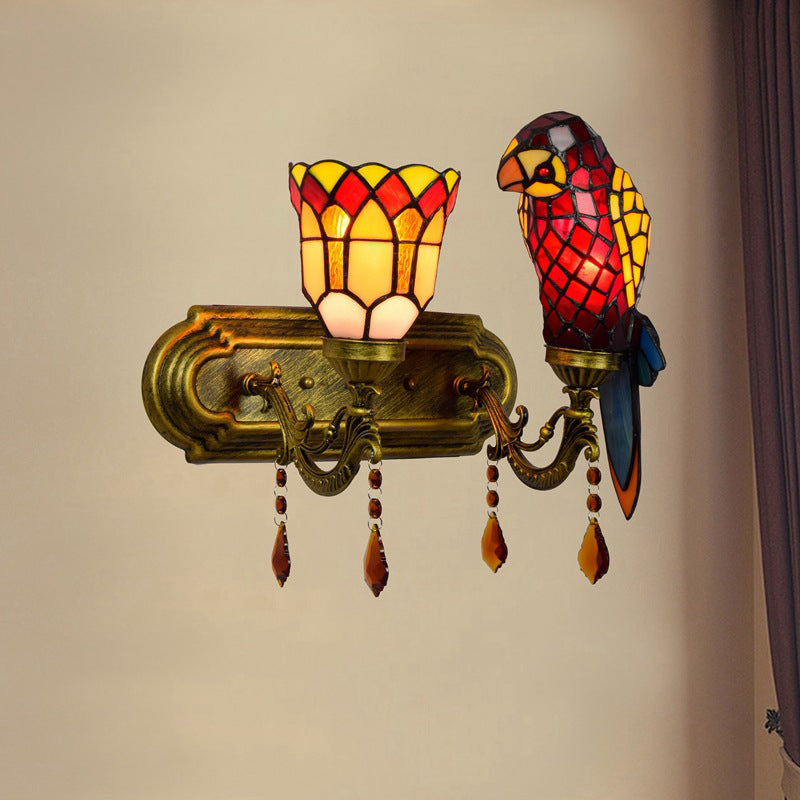 Tiffany Glass Crystal String 2-Light Wall Sconce Lamp