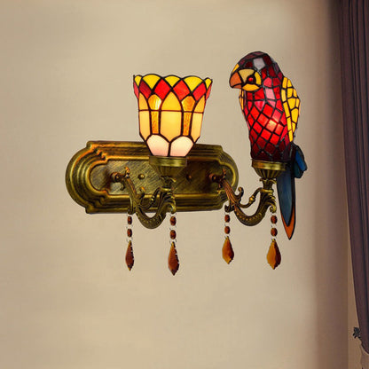 Tiffany Glass Crystal String 2-Light Wall Sconce Lamp