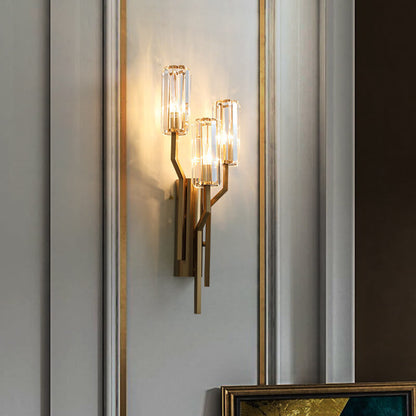 Luxury Cylinder Hardware Crystal 3-Light Wall Sconce Lamp