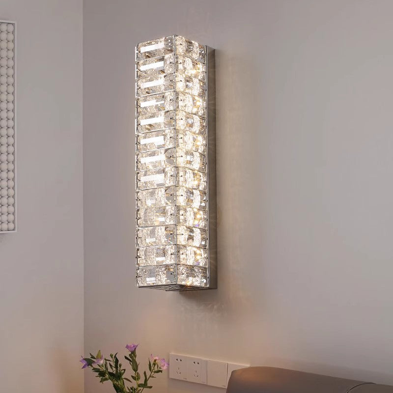 Rectangle Stainless Steel Crystal LED Wall Sconce Lamp