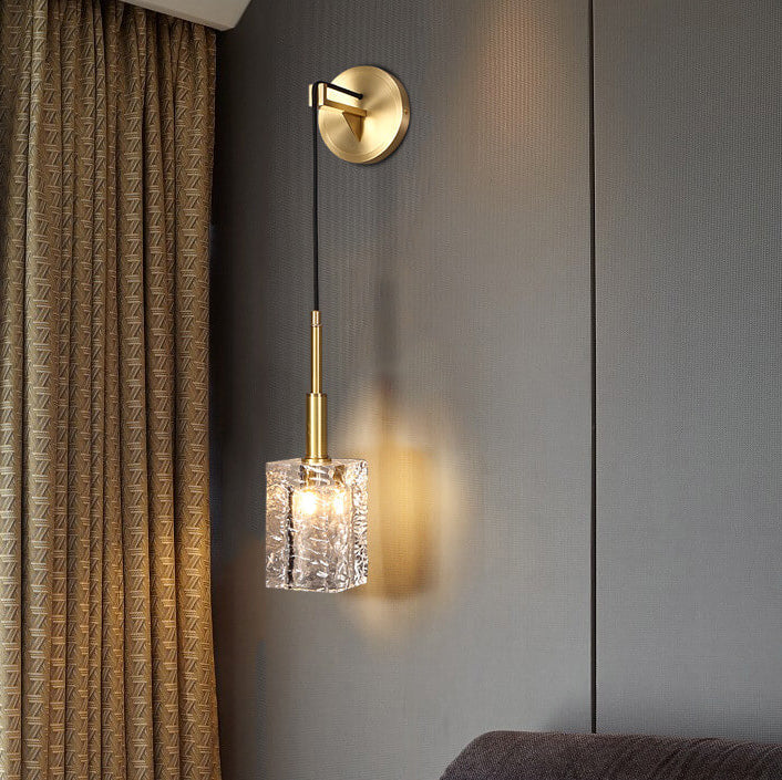 Modern Luxury Crystal Cube Copper 1-Light Wall Sconce Lamp
