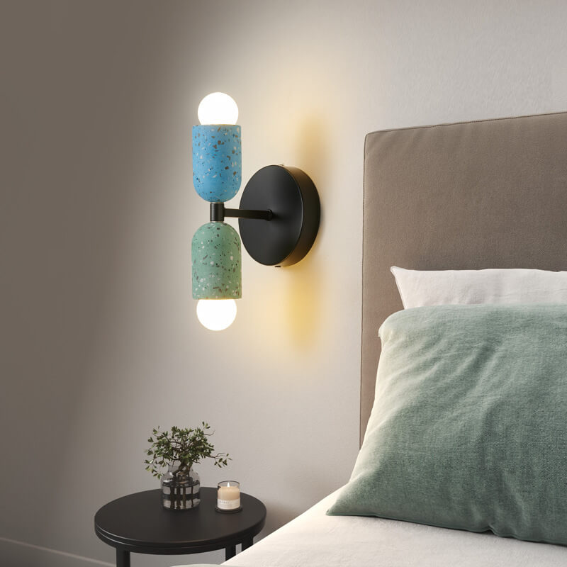 Japanese Stone Shaped Iron Cement 2-Light Wall Sconce Lamp