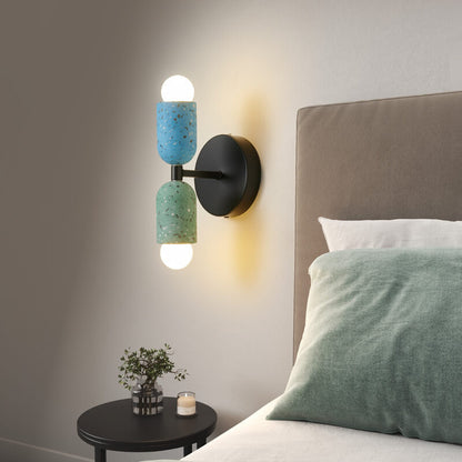 Japanese Stone Shaped Iron Cement 2-Light Wall Sconce Lamp