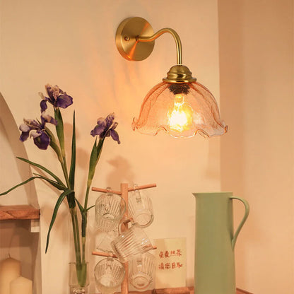 Creative Flower Glass Copper 1-Light Wall Sconce Lamp