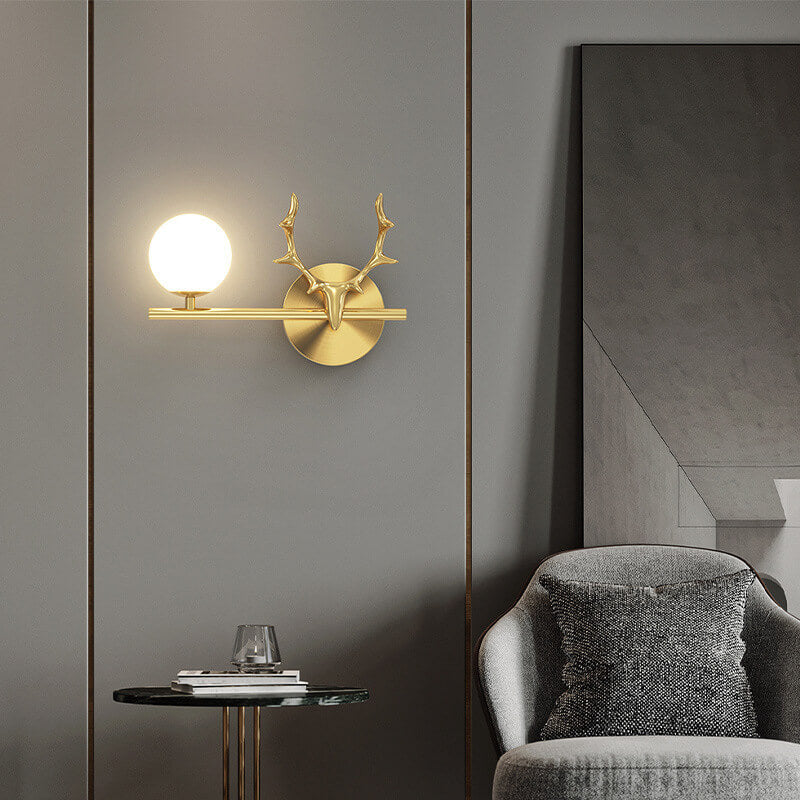 Luxury Antler Full Brass Glass 1-Light Wall Sconce Lamp