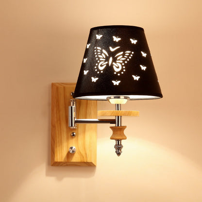Iron Pine Wood Butterfly Cone 1/2 Light Wall Sconce Lamp