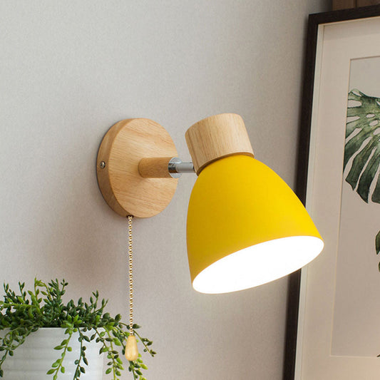 Solid Color Macaron Iron Wood 1-Light Wall Sconce Lamp