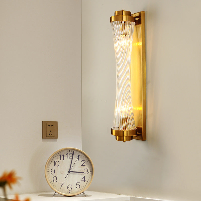 Metal Steel Crystal Column Tower 2-Light Wall Sconce Lamp
