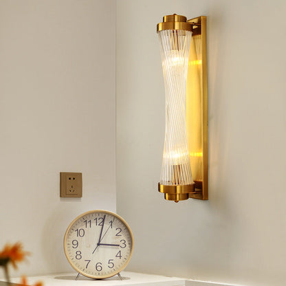 Metal Steel Crystal Column Tower 2-Light Wall Sconce Lamp