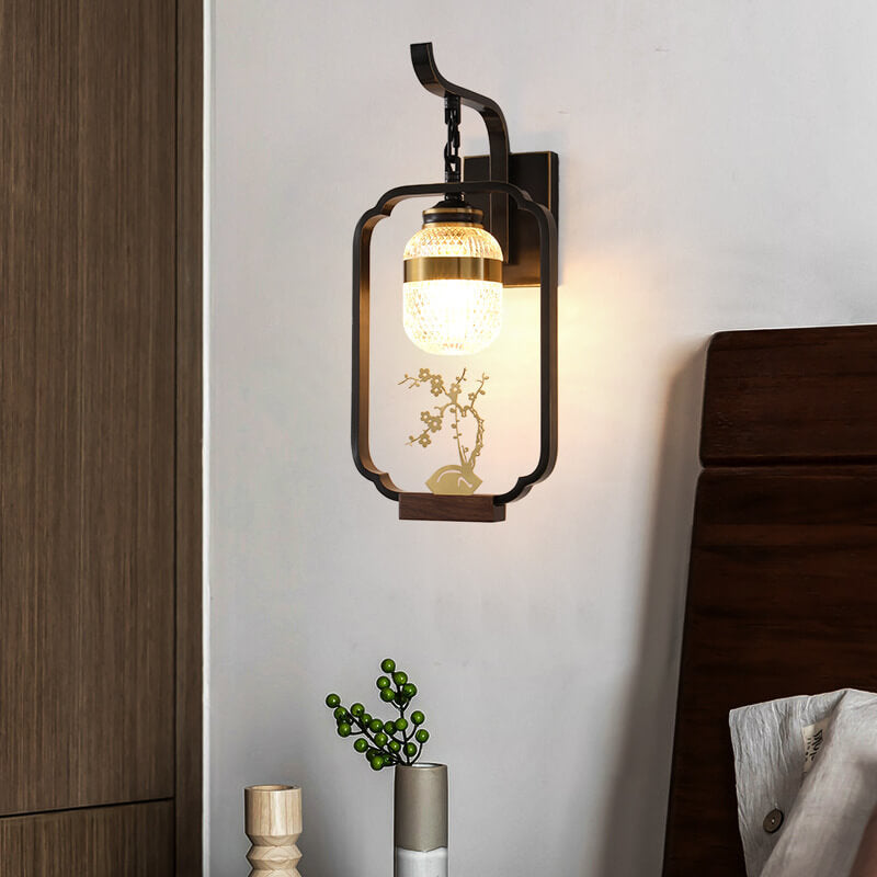 Light Plant Copper Crystal Glass 1-Light Wall Sconce Lamp