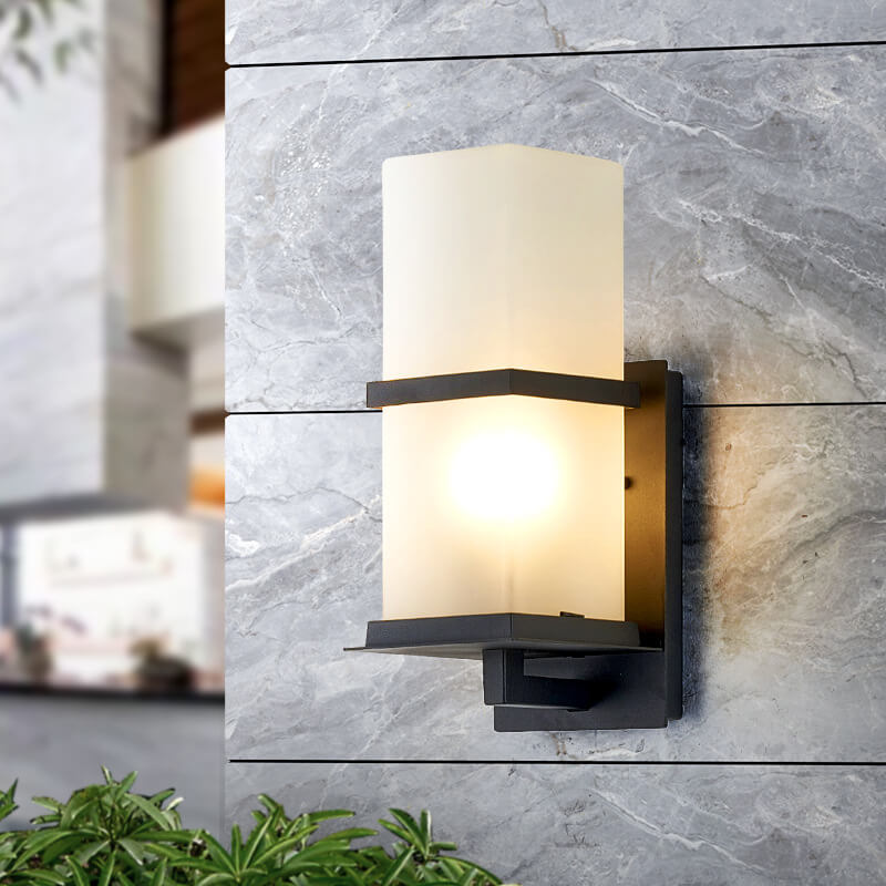 Outdoor Column Frosted Glass Shade 1-Light Wall Sconce Lamp