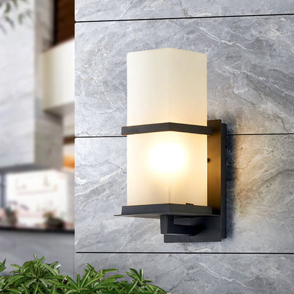 Outdoor Column Frosted Glass Shade 1-Light Wall Sconce Lamp