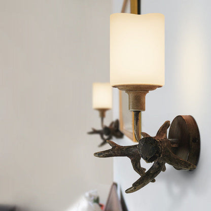 Antler Resin Glass Cylinder 1-Light Wall Sconce Lamp