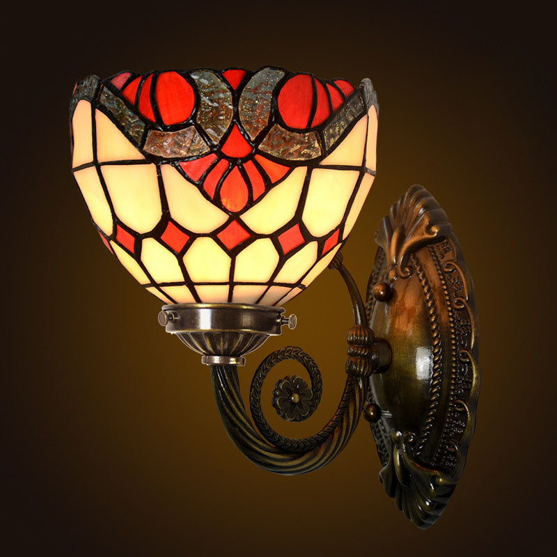 Tiffany Circle Curved Iron Glass 1-Light Wall Sconce Lamp