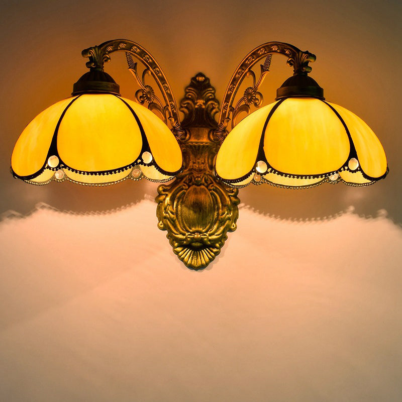 Tiffany Petal Stained Glass 2-Light Wall Sconce Lamp