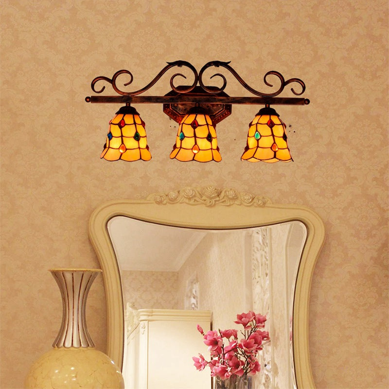 Tiffany Iron 3-Light Vanity Mirror Front Wall Sconce Lamp