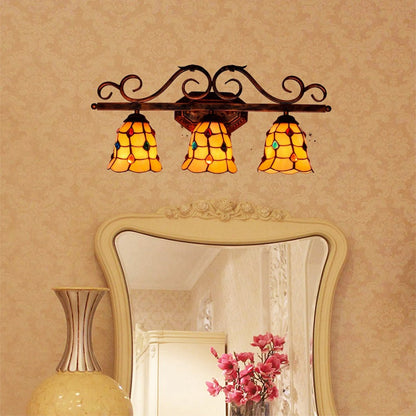 Tiffany Iron 3-Light Vanity Mirror Front Wall Sconce Lamp