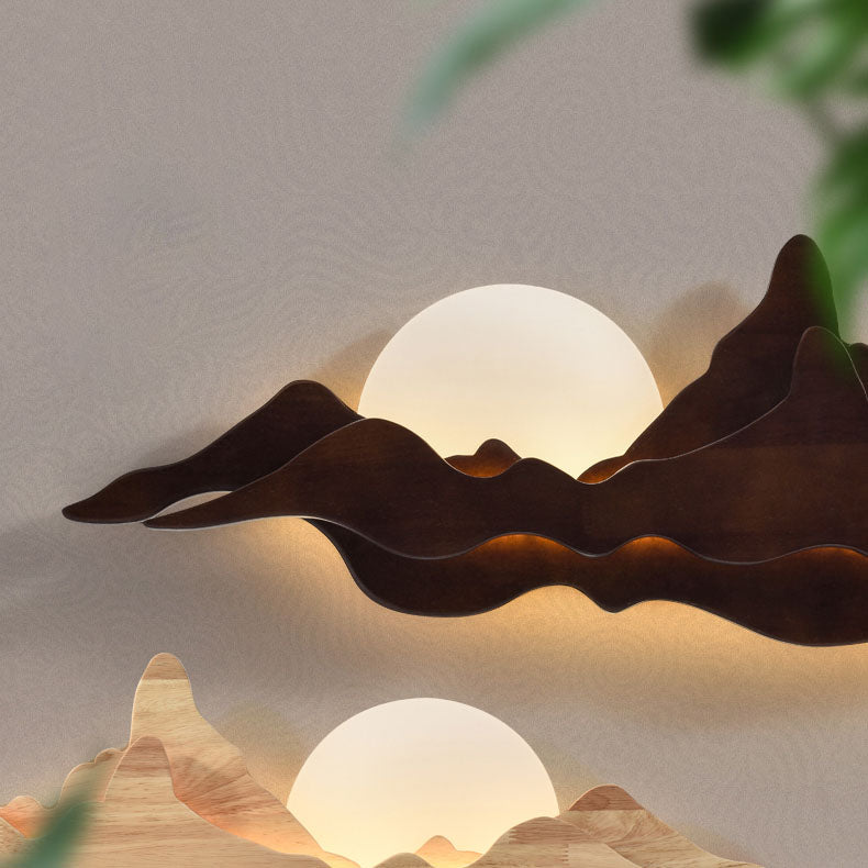 Traditional Chinese Wood Landscape LED Wall Sconce Lamp