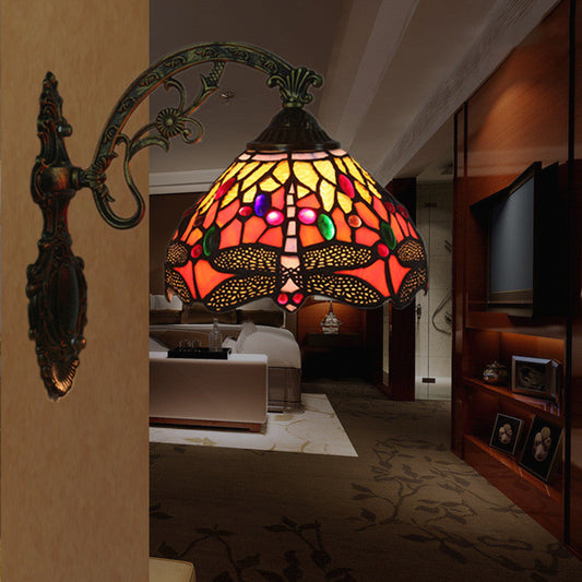 Tiffany Dragonfly Iron Glass 1-Light Wall Sconce Lamp
