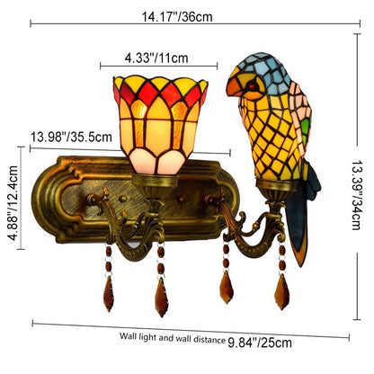 Tiffany Iron Alloy Stained Glass 2-Light Wall Sconce Lamp