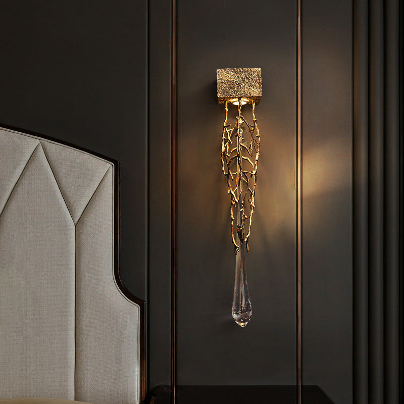 Square Teardrop Copper Crystal 1-Light Wall Sconce Lamp