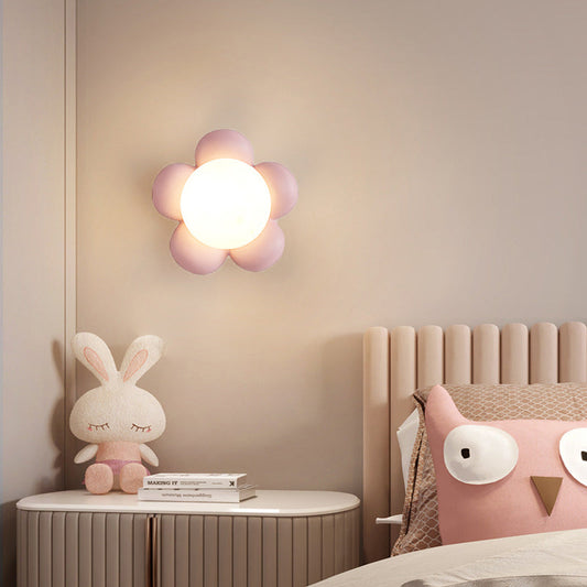 Nordic Flower Shaped Ceramic Wood 1-Light Wall Sconce Lamp