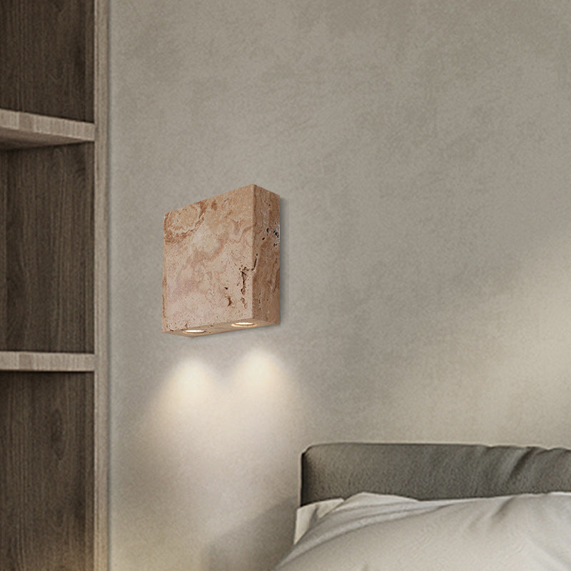 Traditional Japanese Square Stone 2-Light Wall Sconce Lamp