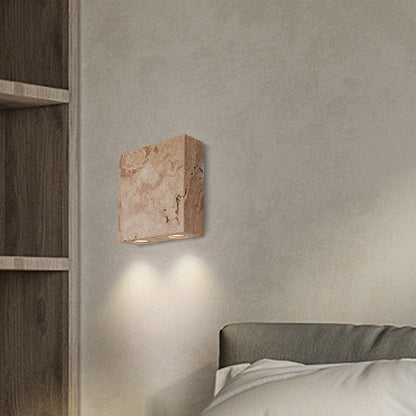 Traditional Japanese Square Stone 2-Light Wall Sconce Lamp