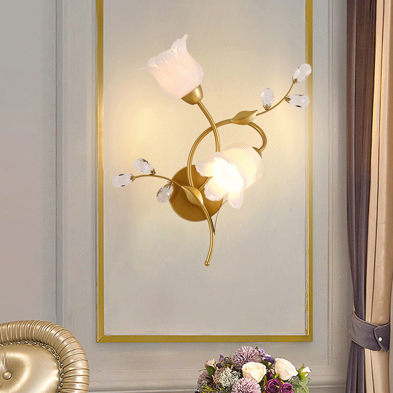 Deco Flower Hardware Glass Crystal 2-Light Wall Sconce Lamp
