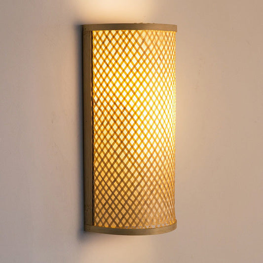 Japanese Cylinder Bamboo 2-Light Wall Sconce Lamp