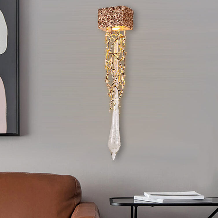 Brass Crystal Water Drop Design 1-Light Wall Sconce Lamp
