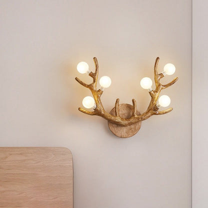 Resin Antler Branch Glass Shade 6-Light Wall Sconce Lamp