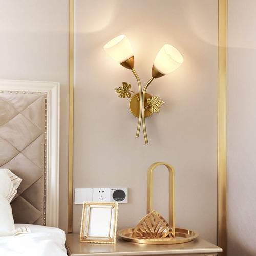 Scandinavian Floral Iron Glass 1/2 Light Wall Sconce Lamp