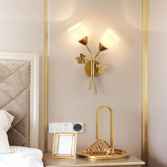 Scandinavian Floral Iron Glass 1/2 Light Wall Sconce Lamp
