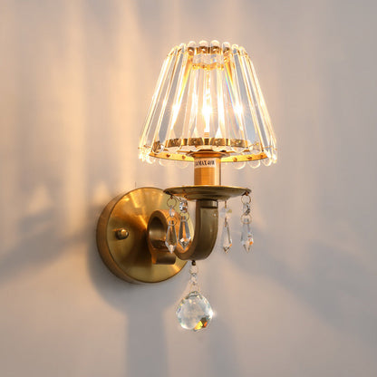 Golden Finish Frame Crystal Shade 1-Light Wall Sconce Lamp