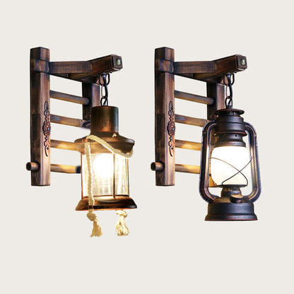 Kerosene Bamboo Base Iron Twine 1-Light Wall Sconce Lamp